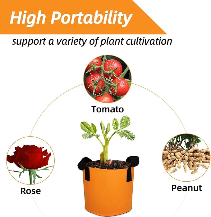 Grow Bags,Growing Pot Bags Garden Grow Bag Indoor Outdoor Fabric Aeration Plant Pot Container Flower Vegetable Pouch (Light Orange,5 Gallon)