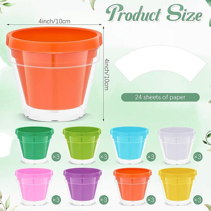 Meanplan 24 Sets Spring DIY Flower Pot Crafts Bulk Color Your Own Flower Pot 4 Inch Spring Planters Decorate Kit for Adults Activities