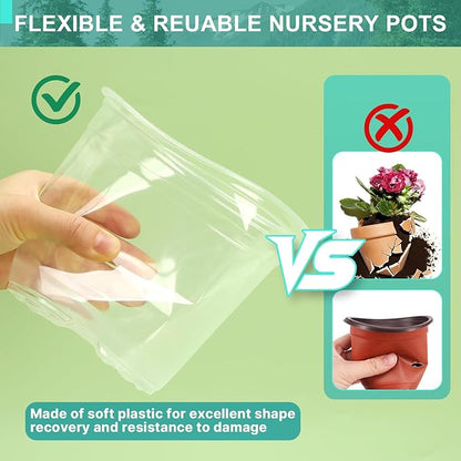 8 Inch Clear Nursery Pots with Drainage and Saucer, 5 Pack Large Plastic Pots for Plant, Seedling Starter Pot, Garden Pots for Succulents Flower Vegetables Herb