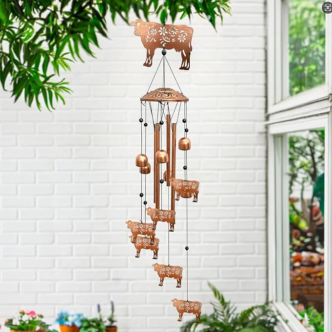 Cow Wind Chimes for Outside, Metal Windchimes Outdoors Birthday Gifts for Women Memorial Sympathy Wind Chimes for Patio Garden Yard