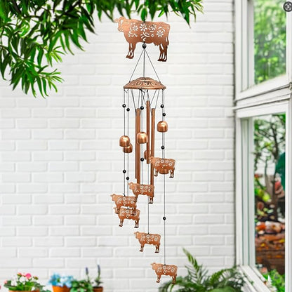 Cow Wind Chimes for Outside, Metal Windchimes Outdoors Birthday Gifts for Women Memorial Sympathy Wind Chimes for Patio Garden Yard