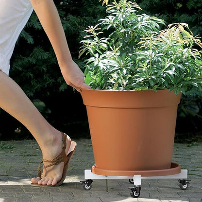 Plant Caddy with Wheels, Adjustable 14in to 21inch Heavy Duty Rolling Plant Dolly, Metal Plant Stand with 4 Lockable Caster Wheels, for Indoor Outdoor Pots Planter, Holds Up to 500 Lbs, White