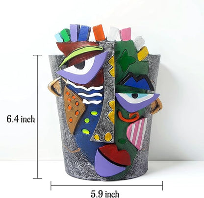 Mrlikale Abstract Face Planter Pots, Unique Head Planter with Drainage Hole for Indoor Plants and Succulents, 6.5 Inch Hand-Painted Funny Face Flower Pot for Outdoor and Home Art Decor