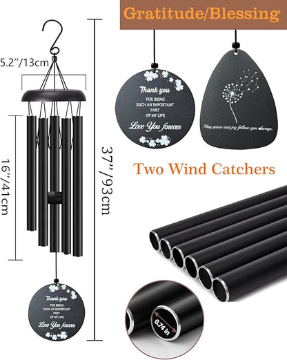 Thank You Gifts for Women Men with 2pc Wind Catchers, 37" Appreciation Wind Chime for Family Friends Hostess Employee Coworkers Colleague Pastor Mentor Nurses Gift (Gift Box + Greeting Card)