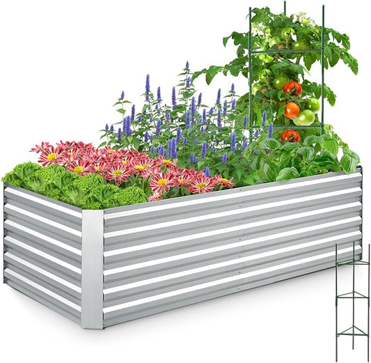 Quictent Galvanized Raised Garden Bed Metal Planter Box Bottomless for Backyard Outdoor, 4x3x1 Ft 2PCS, Silver