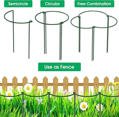 Unves 10 Pack Plant Support Stakes, 10" W x 16" H Half Round Peony Cages and Supports, Metal Peony Cage Plant Ring for Outdoor Plants Tomato Flower Vine, with Garden Labels, Clips and Ties