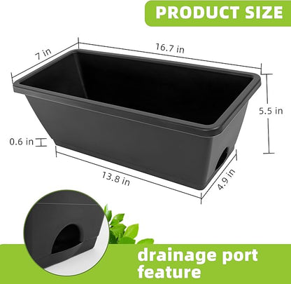 Window Box Planter, 7 Pack Plastic Vegetable Flower Planters Boxes 17 Inches Rectangular Flower Pots with Saucers for Indoor Outdoor Garden, Patio, Home Decor