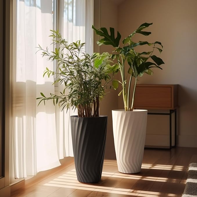 La Jolie Maison 24 Inch Tall Planter, Matte White Tree Planter with Shelf Insert, Morden Large Round Plant Pot Container for Indoor/Outdoor, Front Door, Patio and Deck, 1 Pack