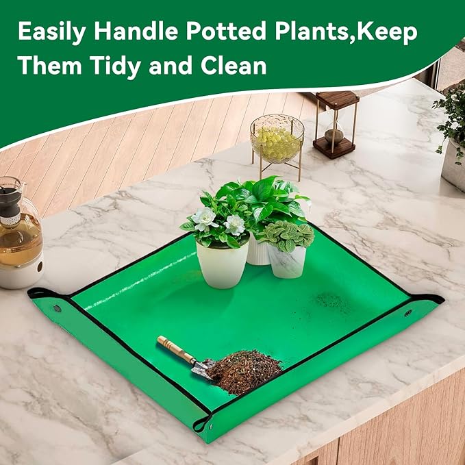 Plant Repotting Mat 26.8" X 26.8",Square Succulent Gardening Mat Waterproof Transplanting Mat Thickened Foldable Soil Change Mat and Potting Soil Mess Control Tidy Tray Repotting Mat