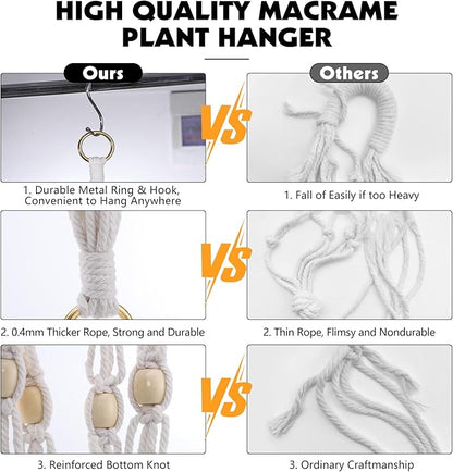 Macrame Plant Hanger, 2 Pack 50 Inch Hanging Plant Holder Indoor Outdoor Hanging Planter Basket with Hooks for Living Rooms, Balcony, Hallway, Kitchen, or Office