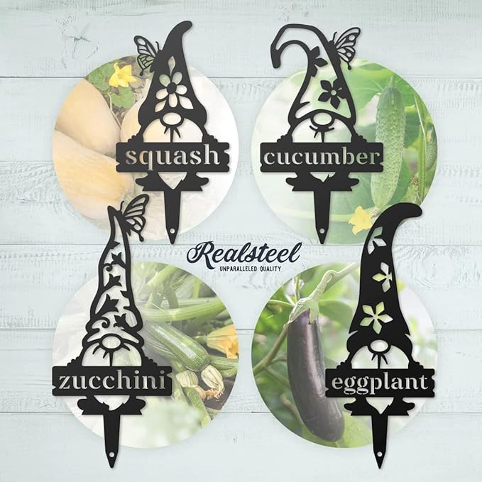 RealSteel Gnome Plant Markers Metal Garden Stakes | Outdoor Garden Labels & Plant Tags for Vegetables & Herbs | Decorative Yard & Raised Bed Garden Signs | Gardening Gift | Made in USA - (Parsley)