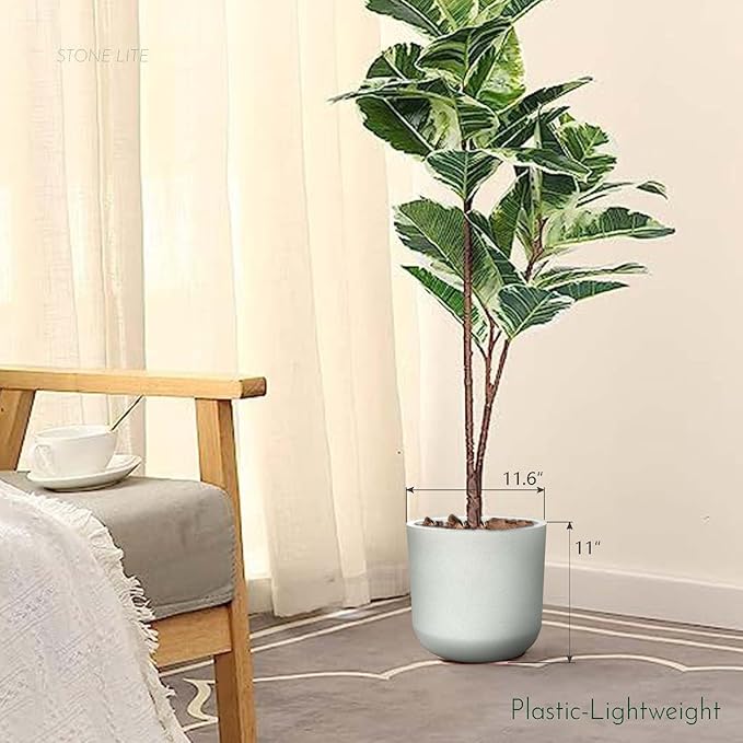 11 Inch Plastic Cylinder Plant Pots, Flower pot for Indoor Plants with Drainage Holes and Plug, Outdoor Garden Planters, Weather-Resistant and UV-Resistant, Modern Decorative for Home, Chalk Beige
