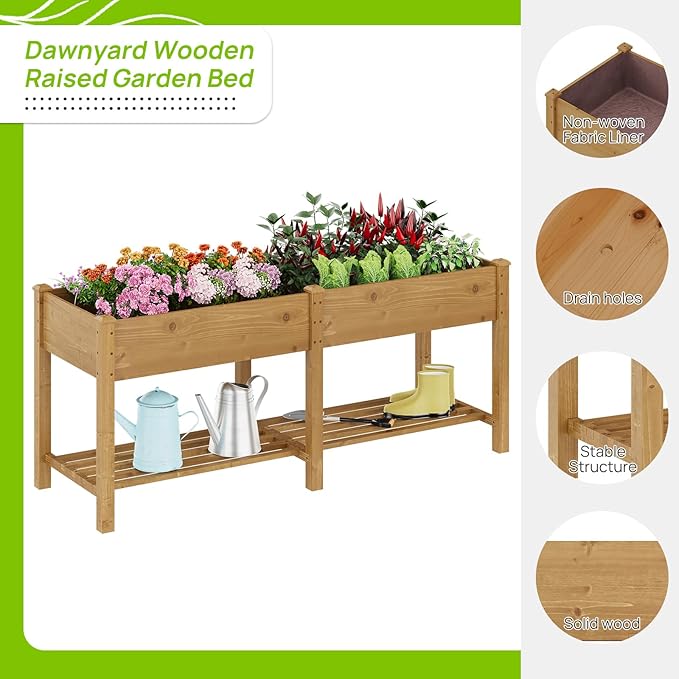 Raised Garden Bed with Legs Wood Elevated Planter Box Gardening Outdoor Planter Box Patio Kit Planting Bed for Vegetables Flowers Herbs Outdoor for Patio Balcony Backyard 72x24x30.7in(Brown, Large)