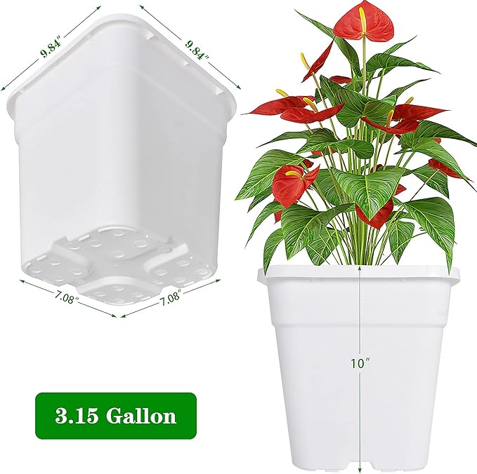 Square Planter Nursery Pots 3.15 Gallon Pots for Plants, Injection Molded Plastic Nursery Pots, Plant Container White 3.15 Gal 10-Pack