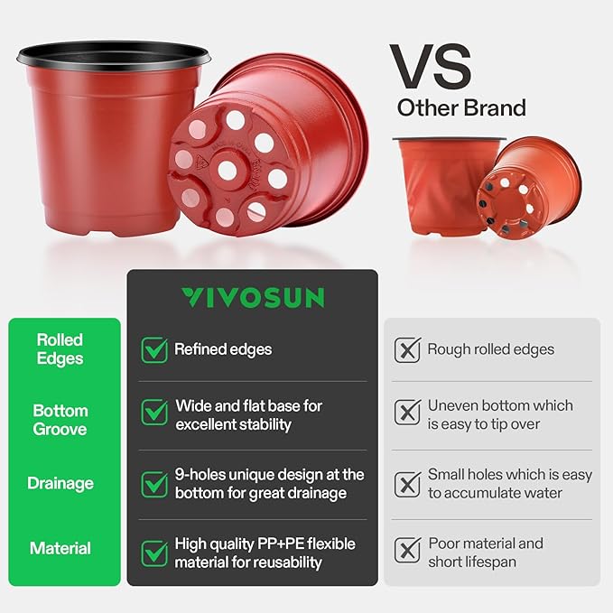 VIVOSUN 100 Pcs 4 Inch Plastic Plant Nursery Pots, Seed Starting Pot, Flower Plant Container for Seedlings, Cuttings, Transplanting