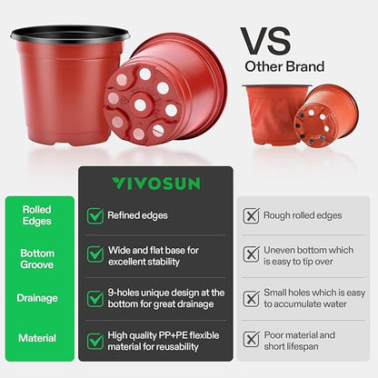 VIVOSUN 100 Pcs 4 Inch Plastic Plant Nursery Pots, Seed Starting Pot, Flower Plant Container for Seedlings, Cuttings, Transplanting