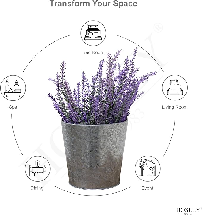 Hosley Set of 3 Galvanized Finish Bucket/Pots with PVC Liner 5" Dia x 4.75" H Ideal Gift for Floral Arrangements Wedding Home Office Party DIY Indoor Outdoor Garden Patio