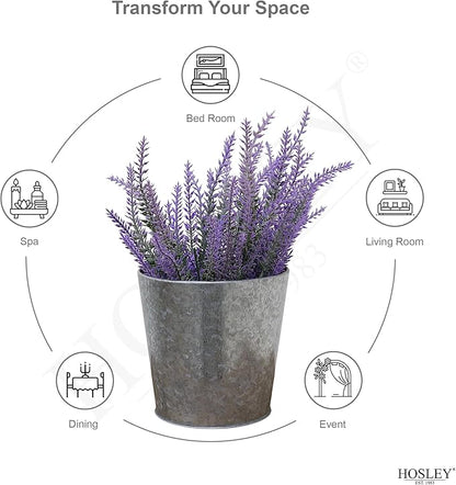 Hosley Set of 3 Galvanized Finish Bucket/Pots with PVC Liner 5" Dia x 4.75" H Ideal Gift for Floral Arrangements Wedding Home Office Party DIY Indoor Outdoor Garden Patio