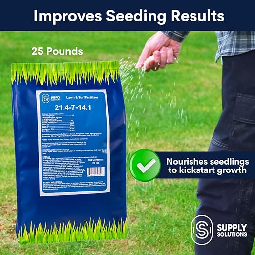 Supply Solutions 21.4-7-14.1 Lawn and Turf Fertilizer with Iron - Achieves a Lush Green Lawn in Weeks - Turf Builder for All Grass Types - for Greener Grass Fertilizer (25lbs)