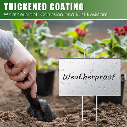 Landhoow 6 Pcs Large Garden Plant Markers Metal Plant Labels Sign 4'' x 6'' with 11'' Stake Weatherproof Waterproof Garden Sign for Outdoor Seedlings Herbs Vegetable Greenhouse, Silver