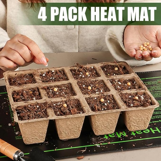 4 Pack Graphene Seedling Heat Mats for Plants, Waterproof Heating Pads for Seeds Germination and Microgreen Trays Thick and Reusable 20W