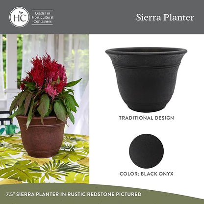 The HC Companies Sierra Round Self-Watering Pot - Lightweight Plastic Planter for Herbs & More - Durable Plant Pots for Indoor Plants & Outdoor Plants (16” Black Onyx, Pack of 1)