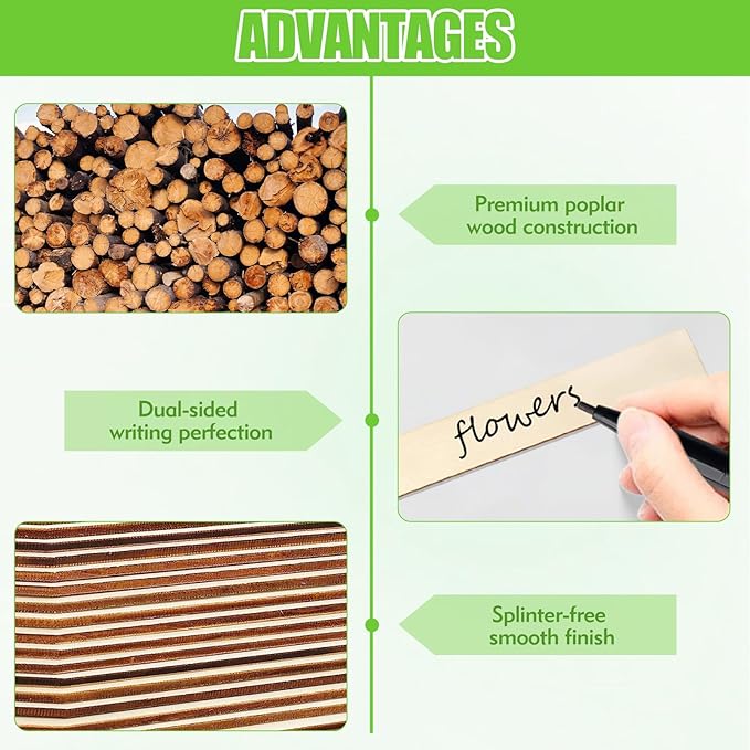 30Pcs Wooden Plant Labels, Outdoor Indoor Garden Markers and Name Tags for Seedlings Flowers Vegetables - Reused Waterproof Plant Label Stakes, 6 x 0.78in