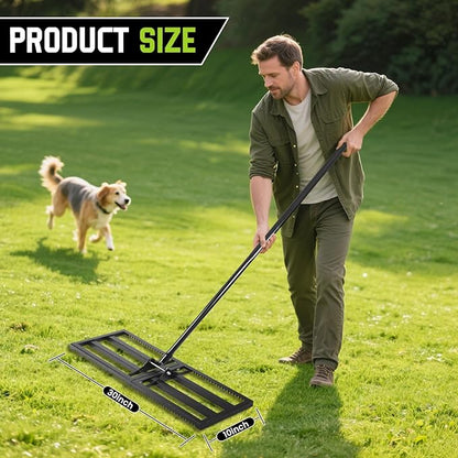 Lawn Leveling Rake with Teeth,Lawn Sand Flea Rake Leveling 30”x10” Heavy Duty Leveler,Anti Flipping Smooth Edge,16-77" Adjustable, for Sand,Top Soil Dressing,Yard Landscape,Ground Soil, Dirt,Grass