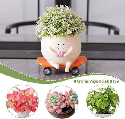 Funny Smily Face Planter Pot with Drainage Hole for Indoor and Outdoor Unique Resin Rolling Skate-Shaped Succulent Flower Pots Novelty Gift for Valentine's Day, Home Decors