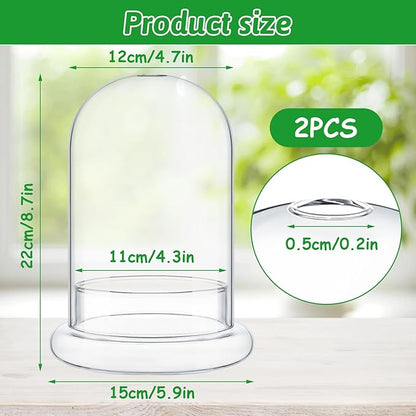 STARVAST 2PCS Glass Dome Cloche with Airhole and Base, 8.7 x 5.9 x 4.7 Inches, Clear Terrarium Planter Container for Plant Flower Home Tabletop Display Centerpiece, Plants Not Included