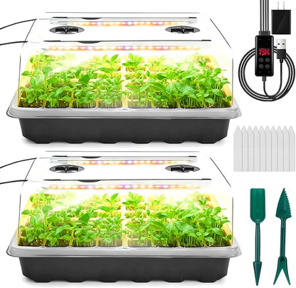 Seed Starter Tray with Grow Light, 96-Cell Seed Starter Kit, Seedling Starter Trays with Humidity Domes, Automatic Timer, Adjustable Light Indoor Gardening Plant Germination Trays