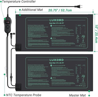 LUXBIRD 6 Pack 30W Seedling Heating Mats 10" x 20.75" with Thermostat Controller, Idea for Seed Starting, Germination, Greenhouse (LB-HT06)