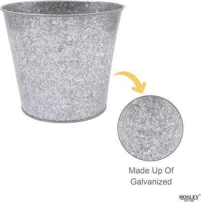 Hosley Set of 2 Galvanized Bucket/Pots with PVC Liner, 6.5" Dia x 6" H Ideal Gift for Floral Arrangements Wedding Home Office Party DIY Indoor Outdoor Garden Patio