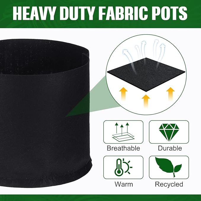 Zubebe 60 Pack Plant Grow Bags Bulk Garden Bags Aeration Grow Pots Heavy Duty Thickened Nonwoven Fabric Plant Pots Black Planting Container for Potato Tomato Vegetable Flower Fruits (7 Gallon)
