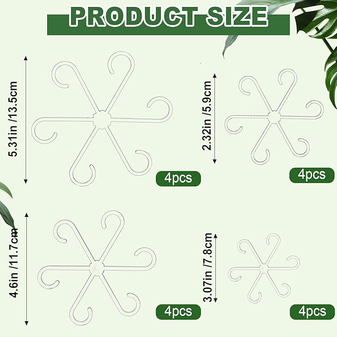 16pcs Upgraded Plant Stem Support, Transparent Plant Support for Indoor Plants, 4 Sizes Climbing Houseplant Stem Holders, Reusable Plant Stabilizer, Indoor Plants Accessories