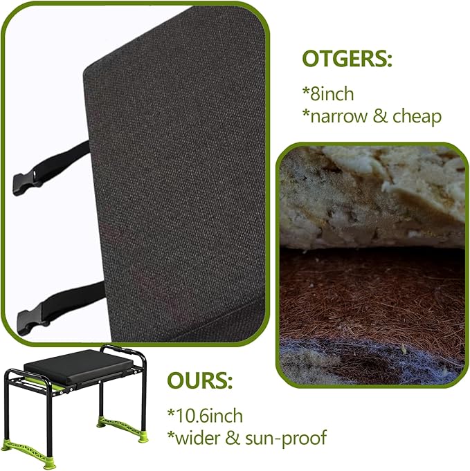 Garden Kneeler and Seat, Heavy Duty Gardening Stool with 1.8" Thick Detachable Kneeling Pad, Foldable Bench Chair with 2 Tool Pouches for Knee & Back Pain Relief for Women, Men, Seniors (Green)