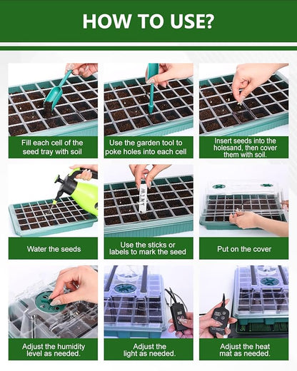 joyhalo 40 Cell Seed Starter Kit with Grow Light and Graphene Heating Mat, Reusable Seed Starter Tray with Higher 4.7”Humidity Domes, Garden Plant Germination Station