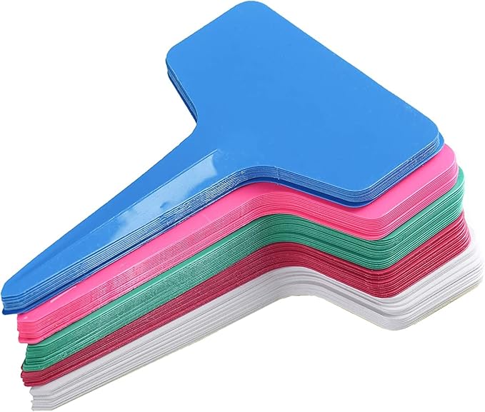 100pcs Garden Plant Labels Waterproof Plastic Plant Nursery Markers T-Type Plant Name Sign Tag Outdoor Indoor Stakes Stick for Seed Potted Herbs Flowers Vegetables Flowers, 5 Colors