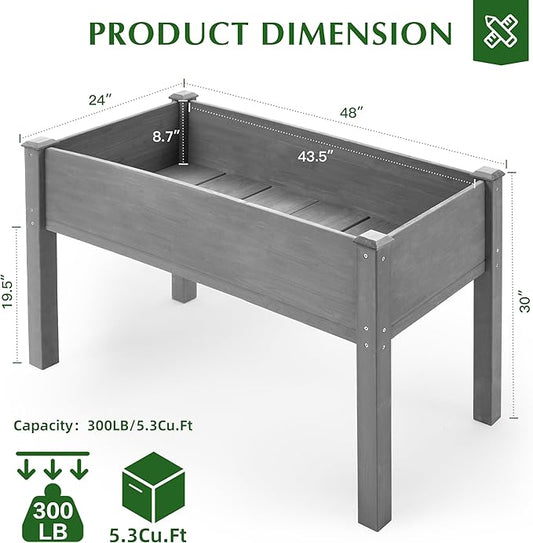 Raised Garden Bed with Legs, 48x24x30'', Outdoor Wood Elevated Planter Box, Thick Legs, w/Liner
