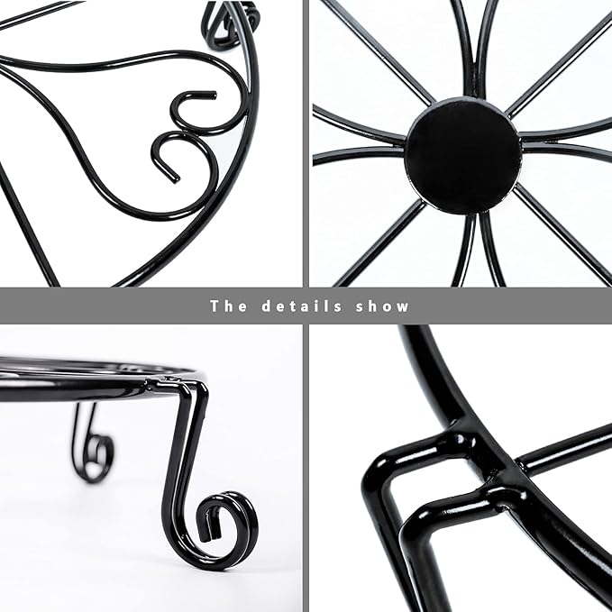 1 pack 10"-12" Metal Plant Stand Outdoor, for Flower Pot Heavy Duty Potted Holder Round Wrought Rustproof Iron Planter Stand, plant Stands Indoor Clearance and Outdoor patio - 12 Inches Black