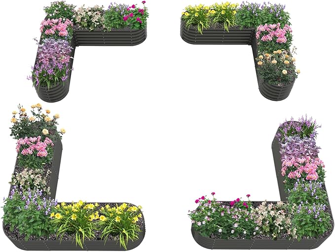 A ANLEOLIFE 4 Set Heart-Shaped Galvanized Raised Garden Beds Outdoor,81x81x18in Large Metal Planter Box for Planting Vegetables Flowers Herb, Anti-Rust & Easy-Setup, Quartz Grey