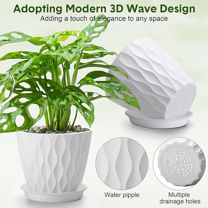 48 Pack 4 Inch Plant Pots Bulk Small Pots for Succulents Waffle Texture Plastic Planter with Drainage Holes and Saucers for Indoor Outdoor Plants Flowers, Seedlings (White)
