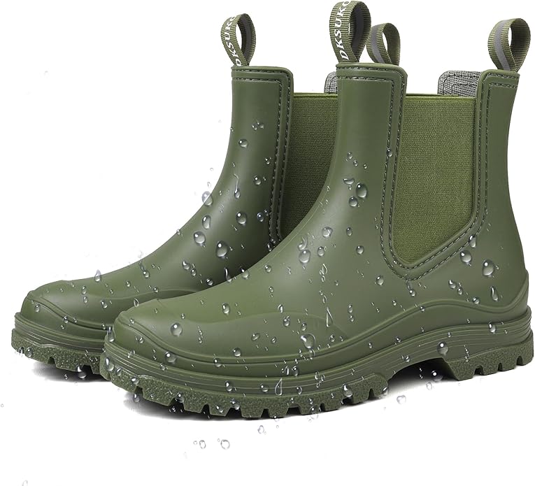 DKSUKO Rain Boots Women Waterproof Chelsea Boots Ankle Garden Shoes for Ladies Rubber Short Rainboots with Removable Comfort Insole for Outdoor Work Deck Mud Boots