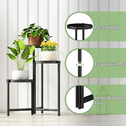 Plant Stand indoor outdoor-3 Tier black Tall Metal Flower Pot Holder Potted Display Rack - Heavy Duty Corner Plant Shelf for Patio Garden Balcony Living Bedroom Room