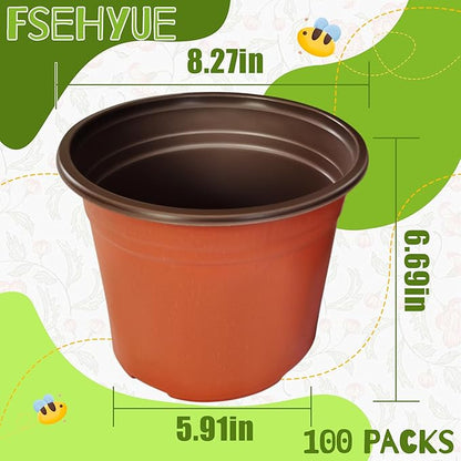 100 Packs 8" Plant Nursery Pots Plastic Seedling Starter pot Flower Planter Container Seed Grow Pot with Drainage Hole for Indoor Outdoor Garden Suitable for Succulent Seedling Cutting Transplanting