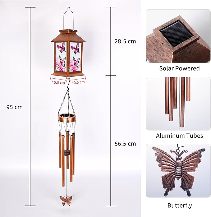 Butterfly Outddor Lantern House Wind Chime-Waterproof Hanging Solar Lanterns for Outdoor Patio, Porch, and Garden Decorfor Nature Lovers,Shaped Wind Chimewith Lantern Design
