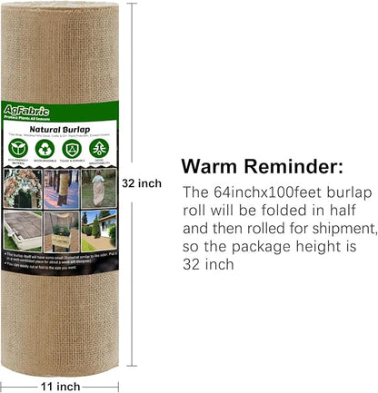 Agfabric 64 inch x100 Feet Garden Burlap Fabric Roll, Burlap Tree Wrap,Multipurpose High Density Natural Jute Material for Gardening,Aisle Runner,Crafts,Weed Barrier