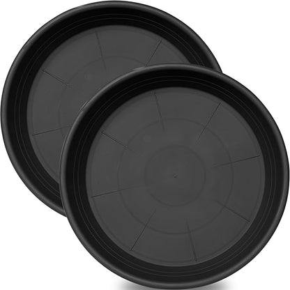 2 Pack of Plant Saucer 12 inch, 12 inch Plastic Plant Drip Trays, Heavy Duty Plant Trays for Indoors no Holes, Plant Water Tray for Planters (Black)