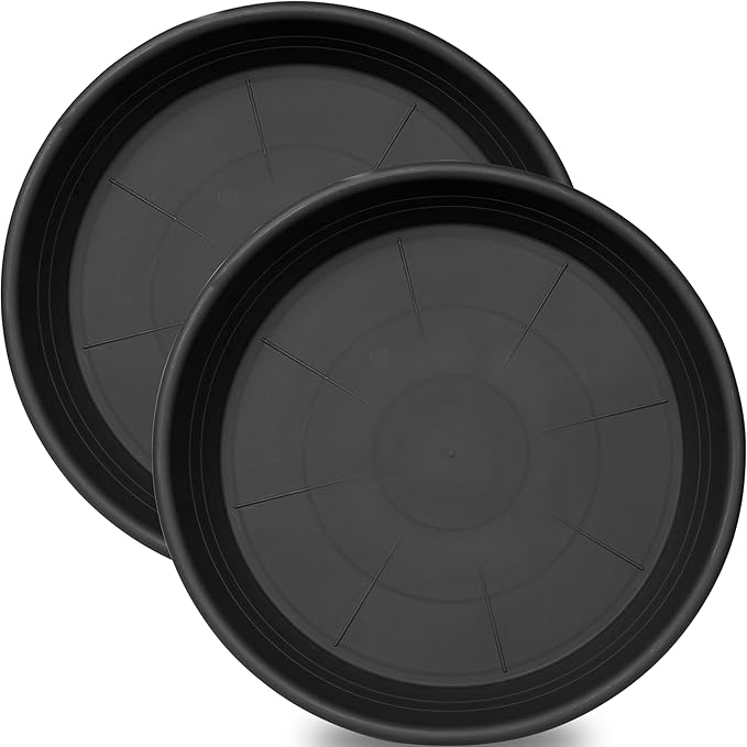 2 Pack of 25 26 inch Extra Large Plant Saucer, Extra Deep 4.2" Tray for Flower Pot, Heavy Sturdy Plant Drainage Tray for Indoors, Bird Bath Bowls, Plant Plate Water Catcher for Pots (26", Black)