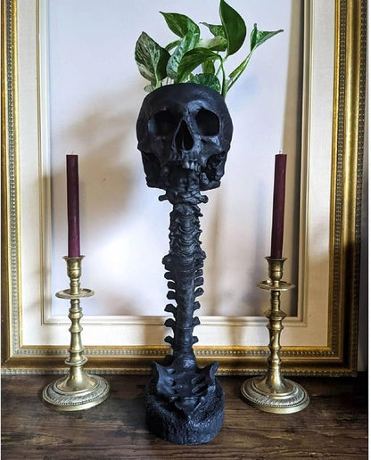 Skull Planter Gothic Skull Vase, Resin Skulls Bowl with Spine Stand Spooky Halloween Skeleton Tall Planters Centerpiece for Gothic Home Decor, Flower Pot, Candy Bowl